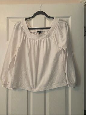 J. Crew White Textured Square-Neck Long Sleeve Blouse
